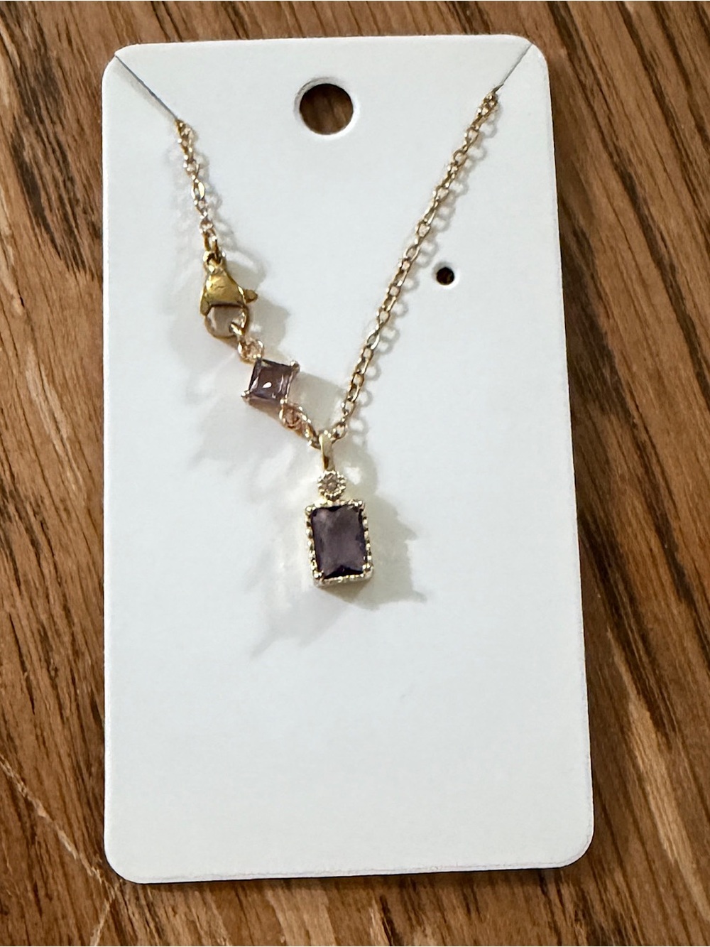 Gold-Tone Necklace with Purple Stone Pendant - Women Jewelry